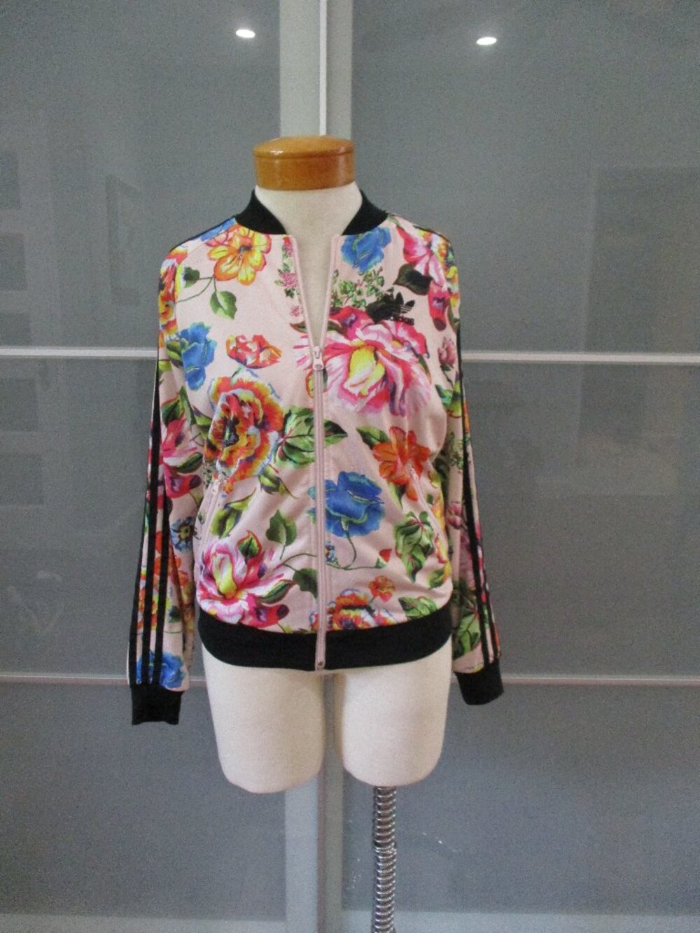 ADIDAS Pink Floral Zip Through Long Sleeve Jacket